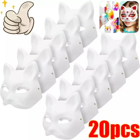 1-20 pçs máscara japonesa de papel em branco máscara halloween cosplay gato diy pintável meia máscara facial animal traje festa decoração artesanato prop