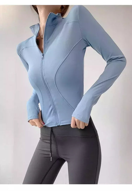 Casaco esportivo de secagem rápida para mulheres, tops apertados, manga comprida, zíper, jaqueta de ioga, corrida e fitness, proteção solar, S-3XL, 2024