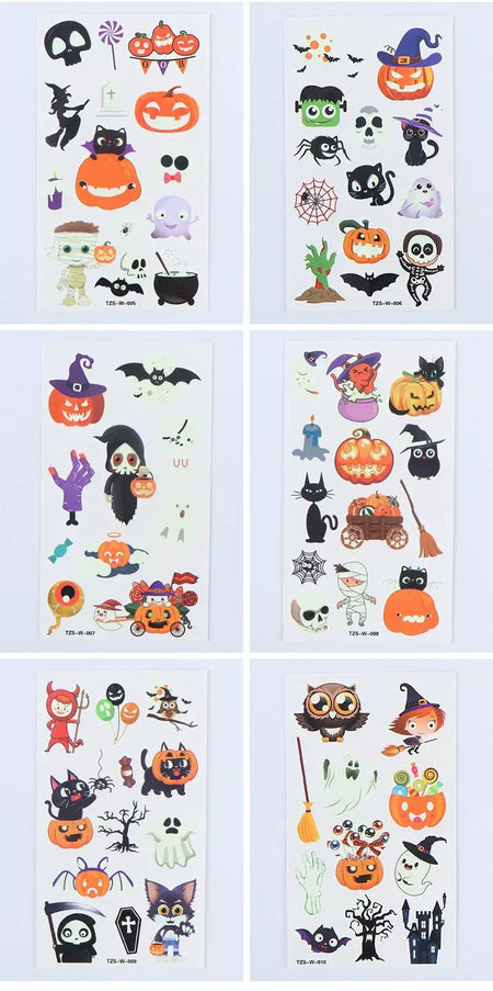 10 pçs abóboras de halloween tatuagem adesivos luminosos temporários à prova dwaterproof água adesivos para rosto corpo tatuagem crianças festa de halloween adereços