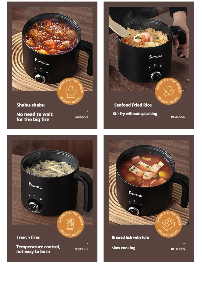 Panela elétrica antiaderente de 1,8l, panela multifuncional, panela de arroz cozido no vapor única/dupla com função de fritura elétrica