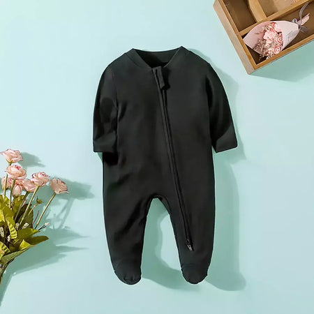 Pijama recém-nascido com zíper, macacão menina e menino, macacão manga comprida, roupa de algodão, moda branca sólida, 0-12 meses, primavera