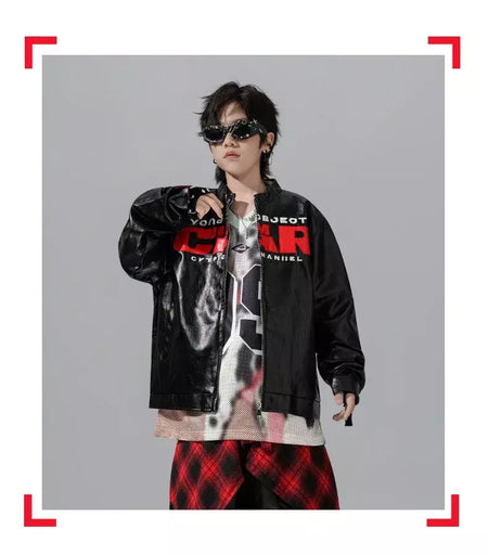 Meninos hio hop letras jaqueta de couro dança de rua calças de carga soltas meninas k-pop streetwear crianças conjunto de roupas jazz traje