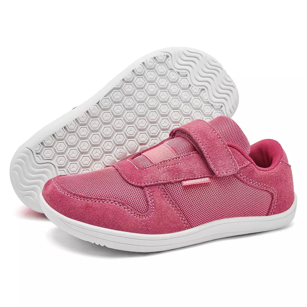 Hobibear crianças dedo do pé largo sapatos descalços pouco/grande/criança gancho loop minimalista tênis malha de couro artificial sapatos leves
