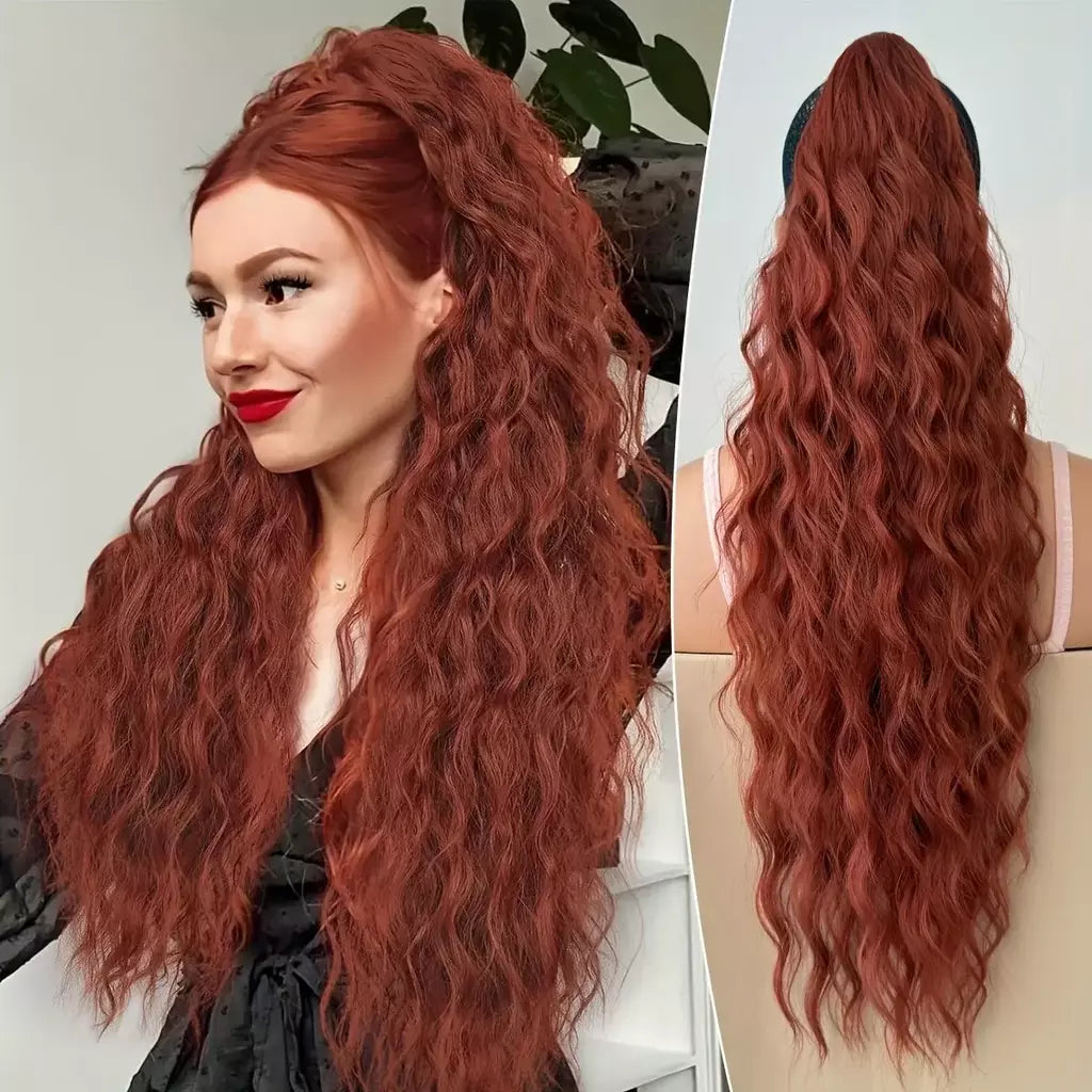 Aoosoo sintético água rabo de cavalo extensão do cabelo clipe no rabo de cavalo da mulher acessórios para o cabelo longo encaracolado peruca natural encaracolado preto