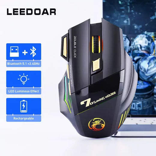 GW 2.4G e Bluetooth Mouse Sem Fio Silencioso Recarregável Luz de Respiração 7 Teclas DPI Sensor Óptico Ajustável Mouse Jogo Escritório