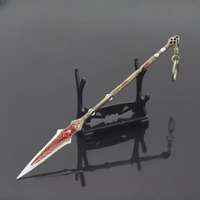 Novo 22cm deus da guerra lança arma ragnarok draupnir arma de metal samurai espada mochila chaveiro coleção festival presente brinquedo criança