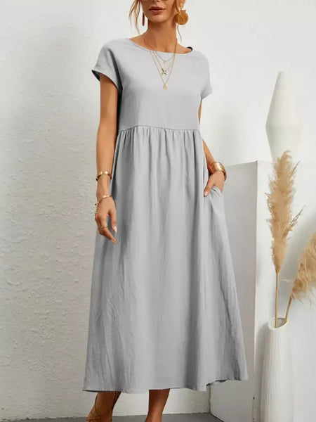 Vintage sólido midi vestido casual manga curta algodão e linho harajuku oversized vestido longo feminino verão y2k maxi vestido de verão 2023