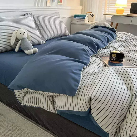 Conjunto de colcha de algodão lavada para dormitório estudantil, cama estilo japonês quadriculada outono e inverno, 4 unid