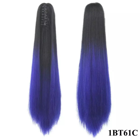 Longo reto sintético rosa ombre extensão do cabelo peruca garra rabo de cavalo pônei fada cauda falso peças de cabelo clipe na peruca