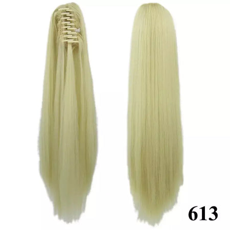 Longo reto sintético rosa ombre extensão do cabelo peruca garra rabo de cavalo pônei fada cauda falso peças de cabelo clipe na peruca
