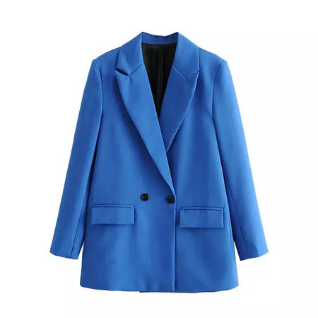 TRAF-Blazer de trespassado feminino, gola entalhada, manga comprida, chique, senhora do escritório, casaco vintage, casacos femininos, tops elegantes, moda
