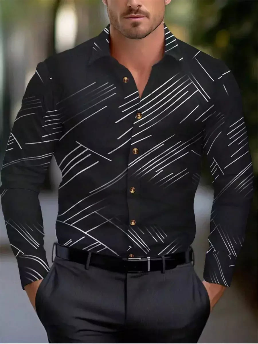 Camisa casual padrão meteoro de colarinho de botão masculino, macio e confortável blusa esportiva, tamanho XS-6XL, moda, novo