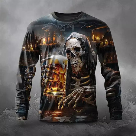 Novo estilo esqueleto masculino casual em torno do pescoço manga longa outono inverno em torno do pescoço pulôver manga longa moda streetwear