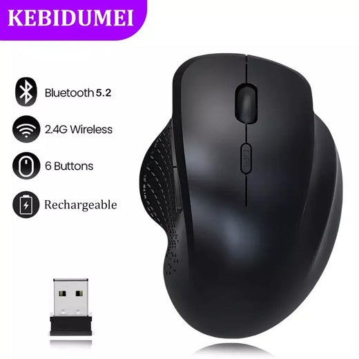 Bluetooth 5.2 mouse 2.4g mouse sem fio 6 teclas modo duplo recarregável mouse para jogos 1600dpi mouse óptico para computador portátil tablet