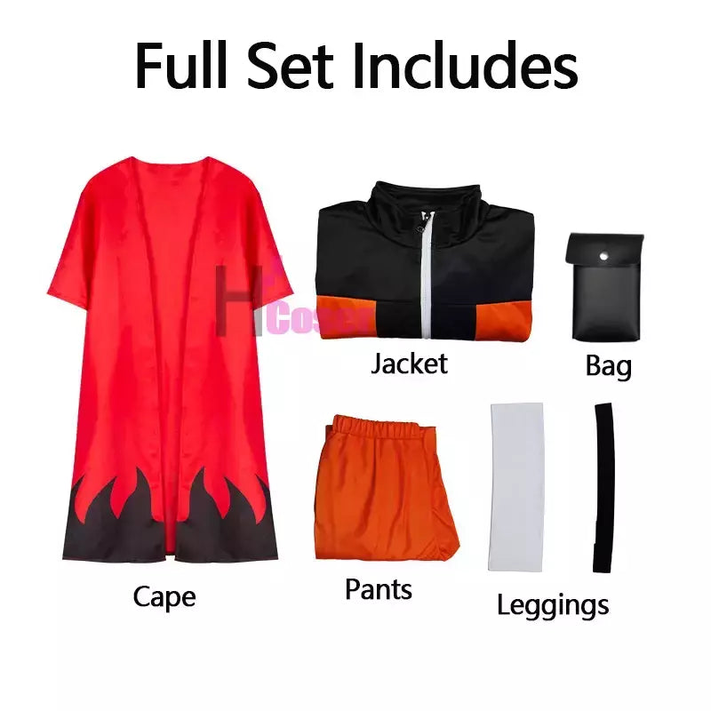 Anime uzumaki cosplay traje ninja adulto versão capa calças superiores saco de perna unisex jaqueta manto dia das bruxas natal presente de ano novo