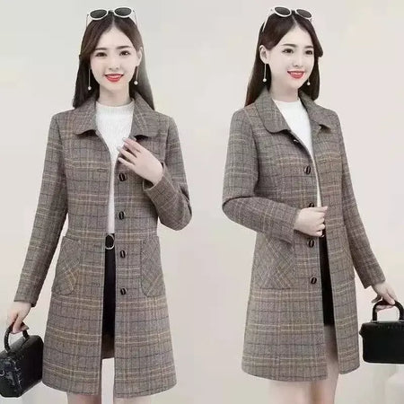 Venda quente da temporada novo casaco de lã feminino solto ajuste de comprimento médio outerwear moda outono inverno casaco de fibra de poliéster sli