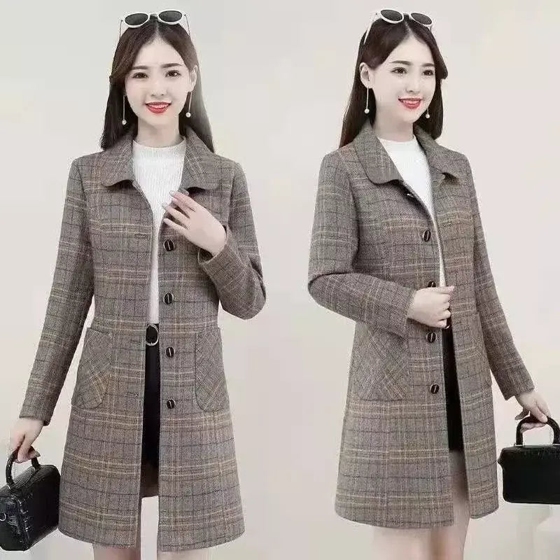 Venda quente da temporada novo casaco de lã feminino solto ajuste de comprimento médio outerwear moda outono inverno casaco de fibra de poliéster sli