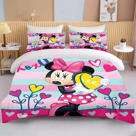 Disney-Minnie Mouse Impresso Conjunto de Cama para Crianças e Adultos, Capa de Edredão, Consolador, Fronha, Rosa, Rei, Amor, Desenhos Animados, Meninos, Meninas, Adultos, Presente