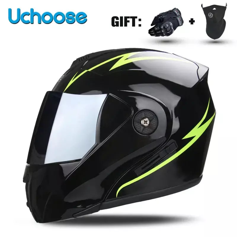 Unisex Capacete com viseira, lente dupla, seção transversal, segurança, modular, flip, capacete, certificação DOT, Uchoose