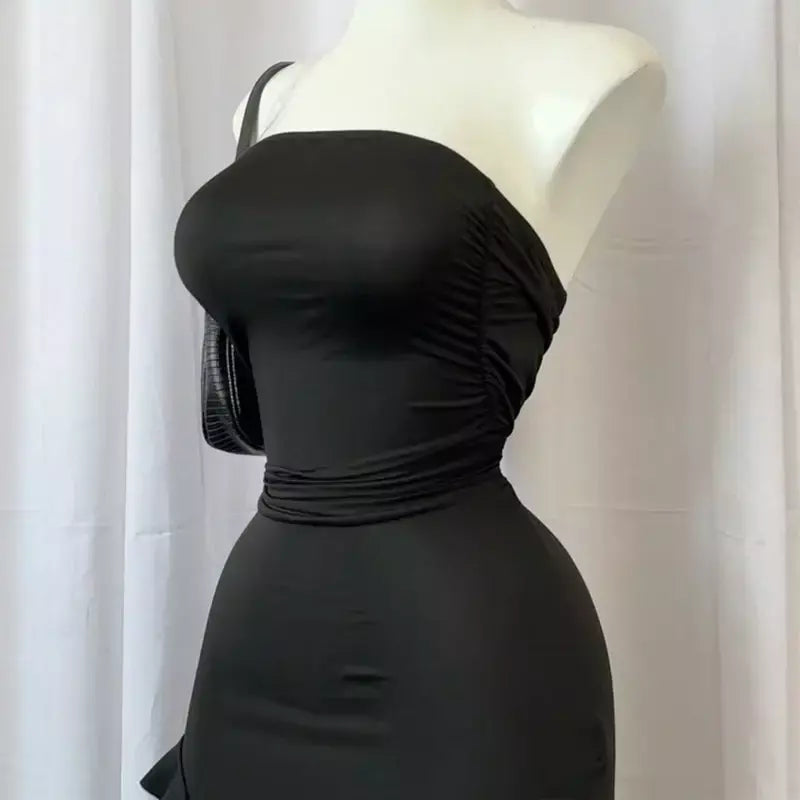 Mulheres sem alças sexy floral dobra hemline alta fenda mini vestido 2024 sólido sem costas sem mangas preto e rosa vestido de festa