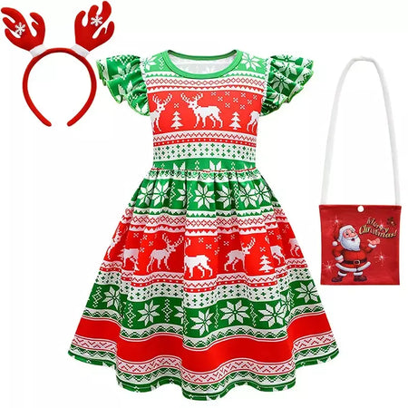 Novo natal meninas vestido carta papai noel impressão carnaval festa crianças roupas de natal masquerade desempenho roupas infantis