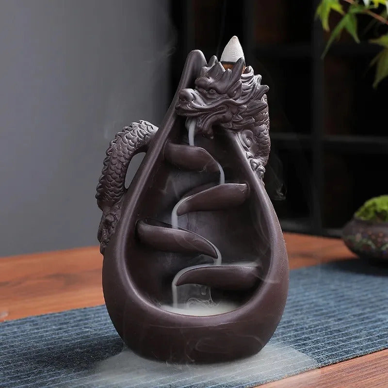 Handmade cerâmica incenso queimador, Retro Zen incenso vara titular, Dragon Cachoeira, Backflow Censer, Sala de estar artesanato ornamento