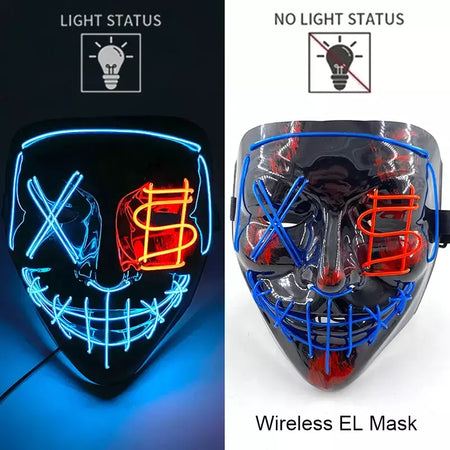 Neon sem fio led máscara de purga brilho no escuro cosplay máscara de terror halloween masquerade festa máscaras brilhantes engraçado vestir-se