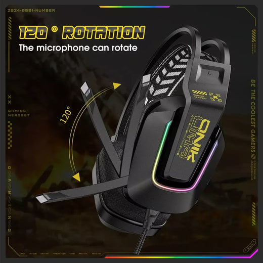 ONIKUMA X13 Gaming Headset com microfone RGB luzes sobre a orelha fone de ouvido com fio para PC laptop jogos e música