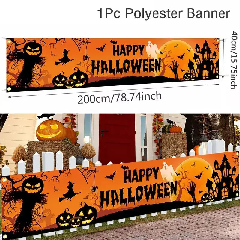 Fantasma halloween abóbora banner retro festa de halloween sinais banner decorações cerca quintal varanda sinal ao ar livre decorações terror