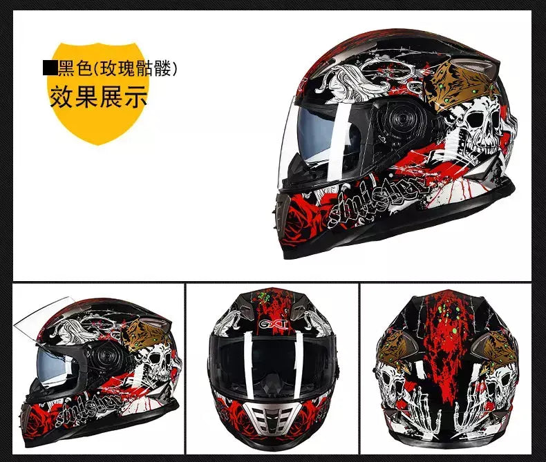 Gxt palhaço rosto cheio capacete da motocicleta lente solar interna motocross casco moto leve segurança bicicleta de rua equitação rápida casque moto