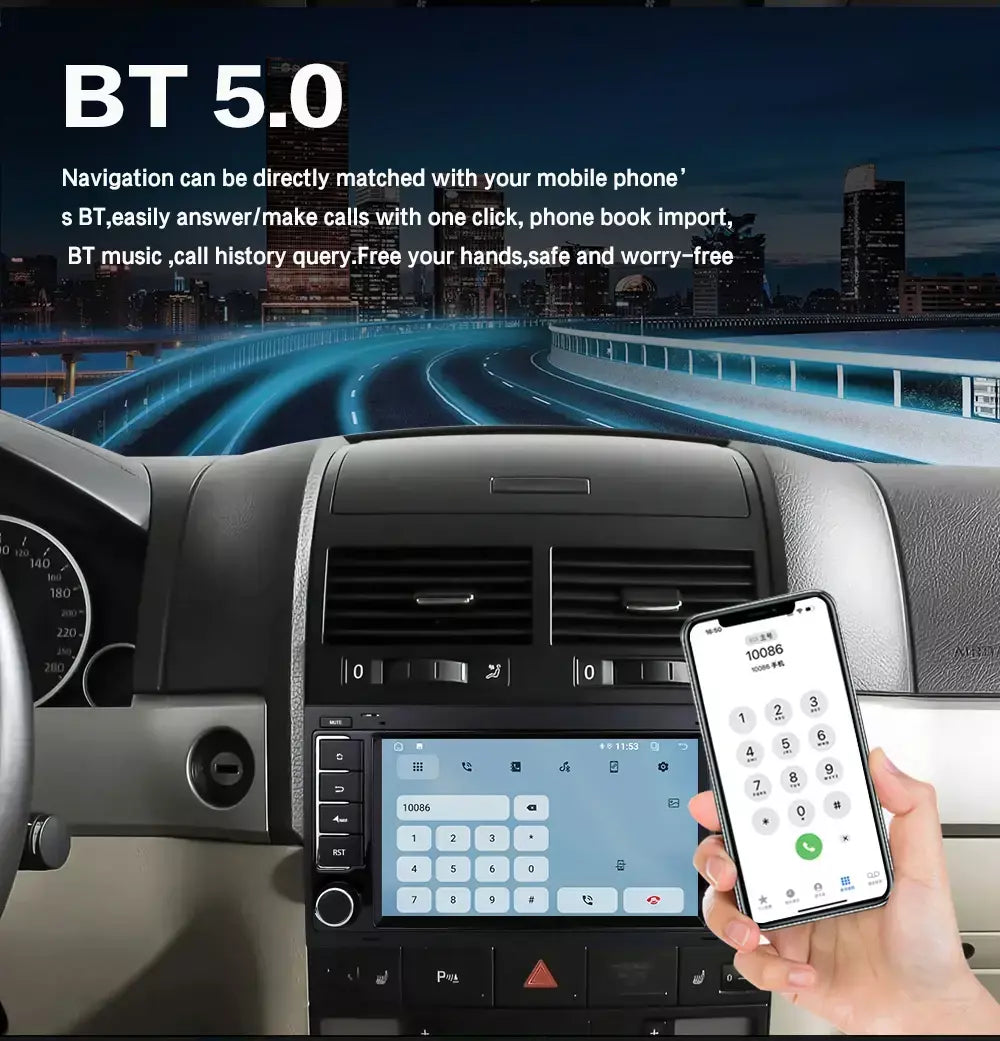 Leitor multimídia carro com Bluetooth, Android 13, 2 Din, Carplay para Touareg T5 Transporter, Volkswagen VW 2002-2010, Auto Bluetooth
