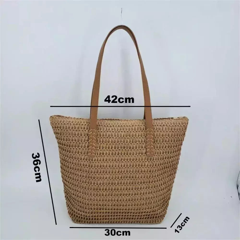 Bolsa de ombro tecida para mulheres, bolsa de mão, palha, artesanal, grande capacidade, verão, praia, viagem, tote