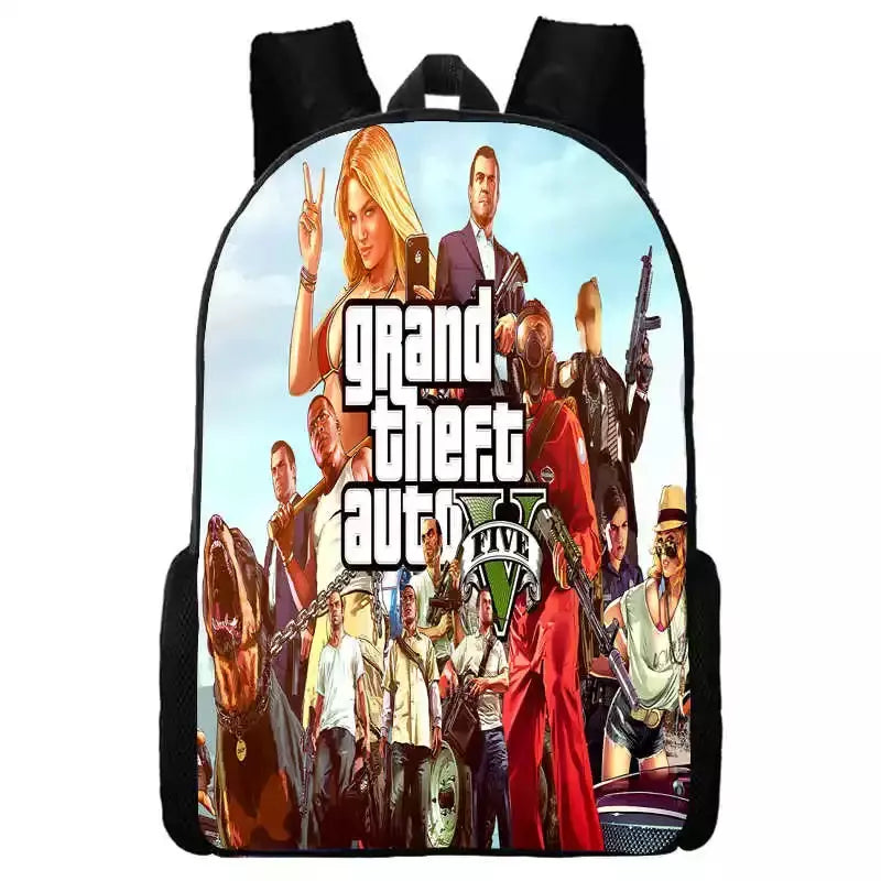 Mochila escolar impermeável para meninos e meninas, mochila para Grand Theft Auto Collage, jogo de aventura, bolsa GTA