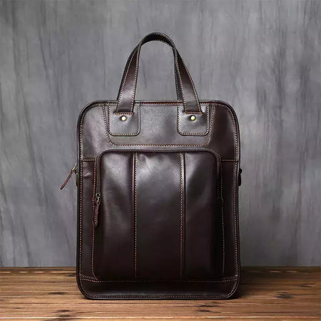 Maleta de couro retrô para homens, couro natural, bolsa vertical, bolsa de ombro casual, mochila masculina, adequada para laptop de 15 ", NZPJ