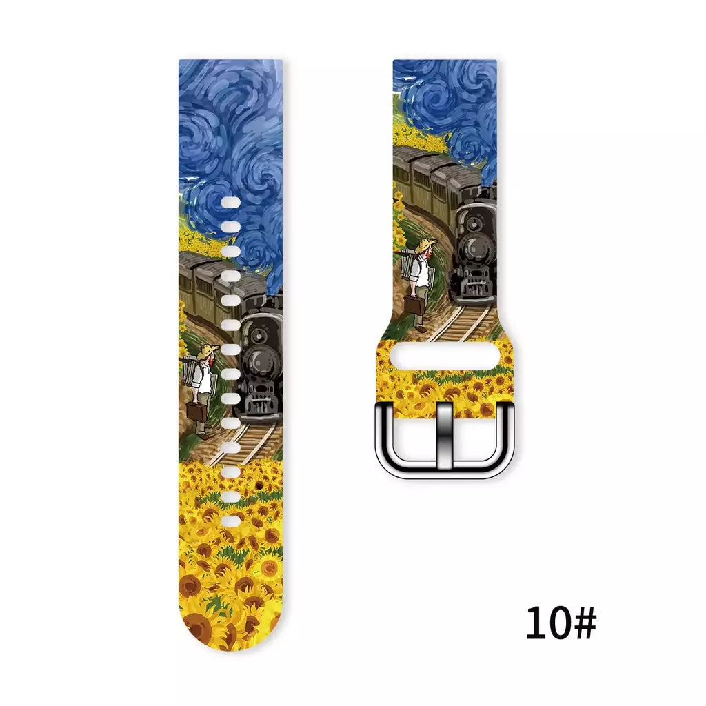 Pulseira impressa série van gogh de 20mm para samsung galaxy watch 7/6/5 40mm 44mm pulseira substituível para xiaomi huawei amazfit