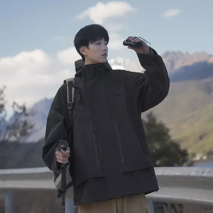 Jaqueta masculina vintage à prova de vento, jaqueta ao ar livre estilo montanha americana funcional casaco de trabalho primavera japão retrô streetwear