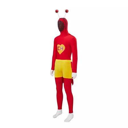 El chapulin colorado cosplay traje vermelho com capuz macacão com antena ch coração impresso bodysuit roupas de festa de halloween