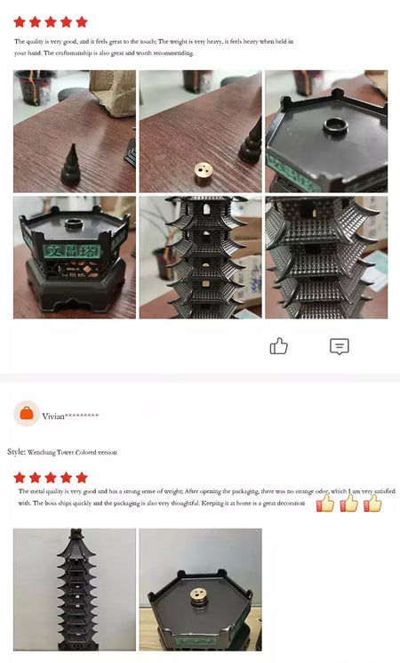 Queimador de incenso de liga chinesa, decoração tradicional cultural para casa, arquitetura, nove histórias, torre wenchang, sala de estar, escritório, ornamentos