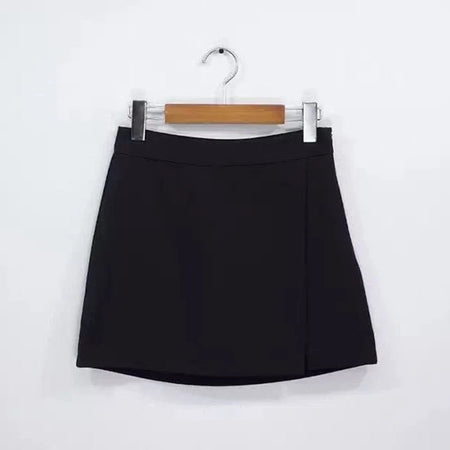 Mini saias pretas femininas, fenda lateral irregular, cintura alta, shorts linha A, saias femininas de verão, envoltório chique do quadril, moda coreana