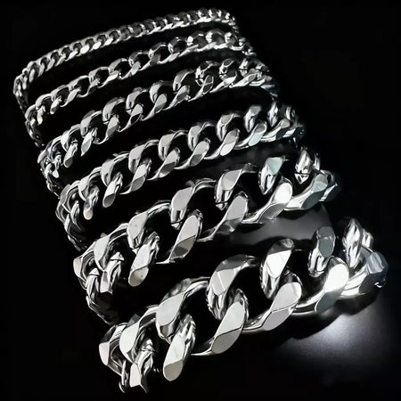 HNSP-Pulseira em Aço Inoxidável Cubano para Homens, Correntes de Mão, Tamanho Ajustável, Acessório Tendência, Jóias Masculinas, 3mm-15mm Grossa