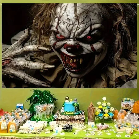 Vikama tapeçaria de palhaço de terror de meia-noite - aterrorizante festa de Halloween casa assombrada sala secreta decoração de sala temática de terror