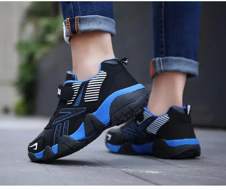 Quatro estações de couro crianças sapatos antiderrapantes ao ar livre tênis caminhada casual meninos esporte tênis tamanho 28-39