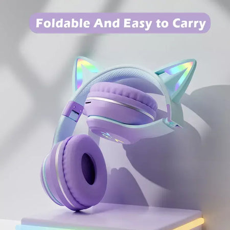 Orelhas de gato fone de ouvido rgb luz sorriso rosto tws fone de ouvido gradiente novo fone de ouvido rosa menina presente adequado para qualquer telefone