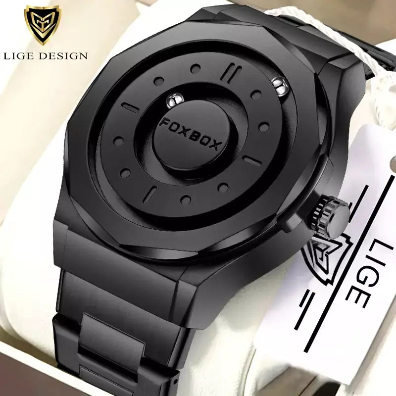 Foxbox criativo rolagem ponteiro força magnética relógios de pulso quartzo masculino esportes ao ar livre relógio à prova dwaterproof água masculino relogio masculino