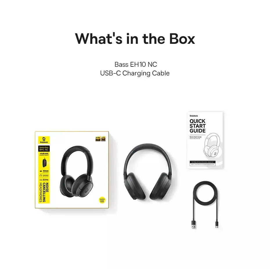 Baseus EH10 NC ANC Fones de ouvido sem fio 45dB Fones de ouvido híbridos adaptativos com cancelamento de ruído Hi-Res LDAC Fone de ouvido Bluetooth 6.0 80 horas