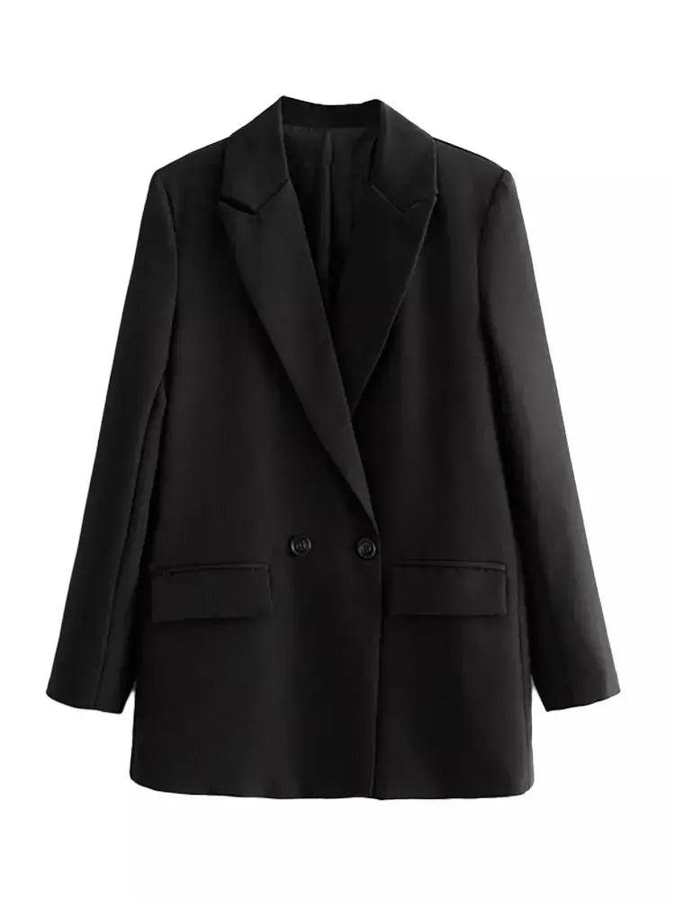 TRAF-Blazer de trespassado feminino, gola entalhada, manga comprida, chique, senhora do escritório, casaco vintage, casacos femininos, tops elegantes, moda