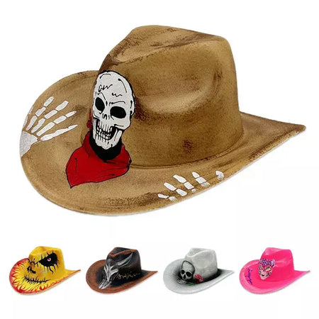 Chapéu de festa de Halloween, desempenho de máscaras coloridas pintadas à mão, adereço de festival fantasma, chapéu de cowboy de Natal