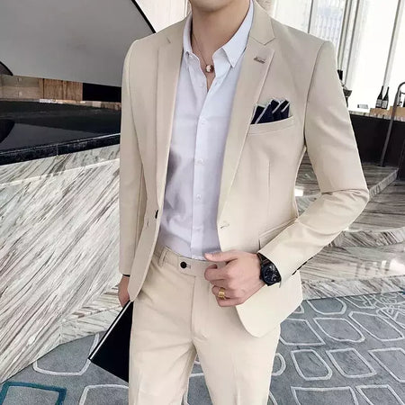 (Blazer + calças) high-end marca formal negócios xadrez terno dos homens noivo vestido de casamento cor sólida palco desempenho smoking S-7XL