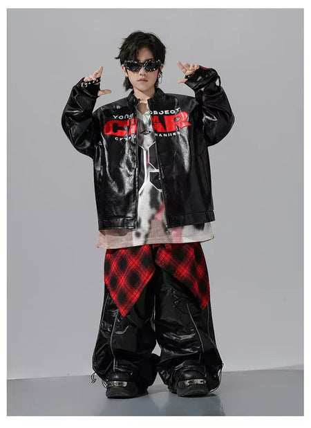 Meninos hio hop letras jaqueta de couro dança de rua calças de carga soltas meninas k-pop streetwear crianças conjunto de roupas jazz traje