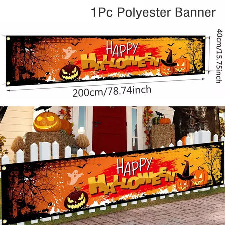 Fantasma halloween abóbora banner retro festa de halloween sinais banner decorações cerca quintal varanda sinal ao ar livre decorações terror
